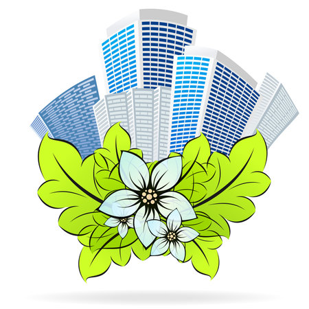 Green ECO city icon with flowers for your designのイラスト素材