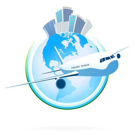 Business planet icon with aircraft for your designのイラスト素材