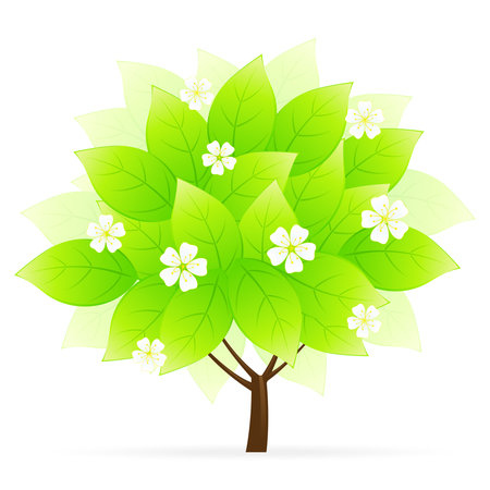 Green Tree Icon with flowers isolated on whiteのイラスト素材
