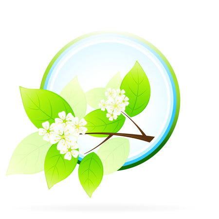 Green Tree Branch Icon with flowers isolated on whiteのイラスト素材