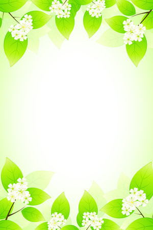Green background with leaves branches and flowersのイラスト素材