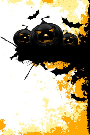 Grungy Halloween background with pumpkins and  batsのイラスト素材