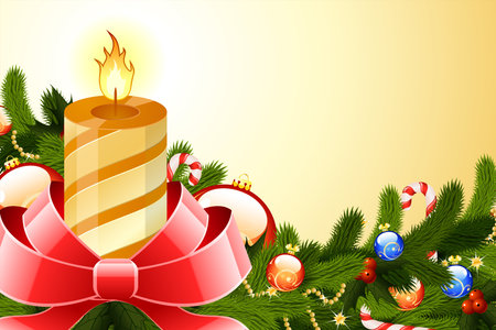 Christmas Card with fir-tree candle and decoration for your designのイラスト素材