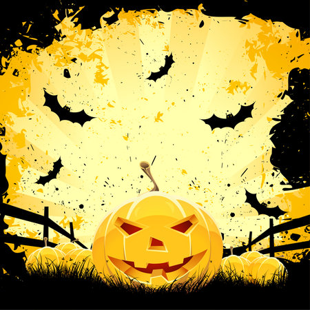 Grungy Halloween background with pumpkins  bats and raysのイラスト素材