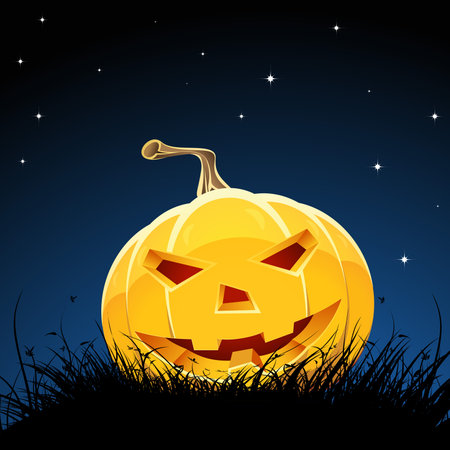 Halloween night background with pumpkin bats stars and moonのイラスト素材