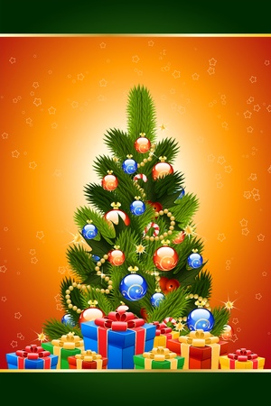 Christmas Card template with fir-tree and presents for your designのイラスト素材