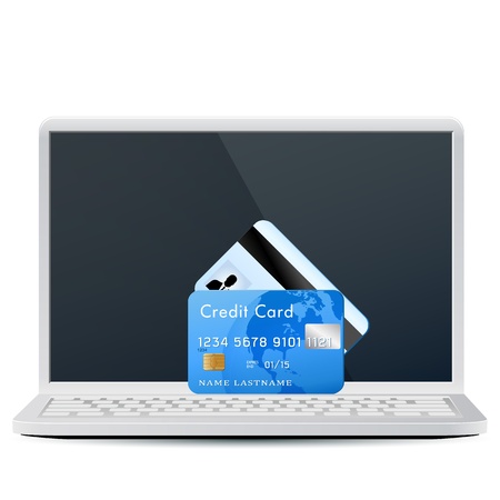 Modern Laptop with Bank Cards Isolated on White Backgroundのイラスト素材