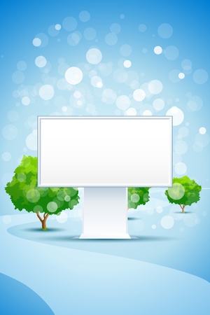 Blue Background with Empty Billboard Sparkle Trees and roadのイラスト素材