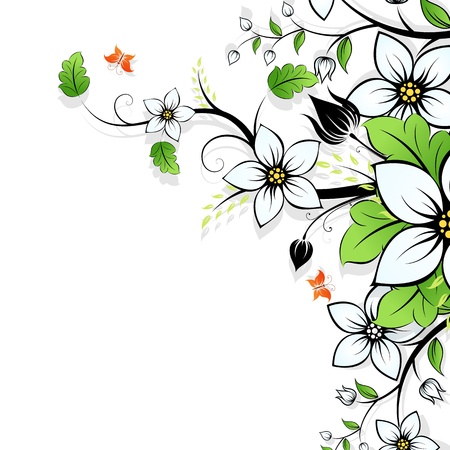 Floral Background with Flowers  and Leaves on whiteのイラスト素材