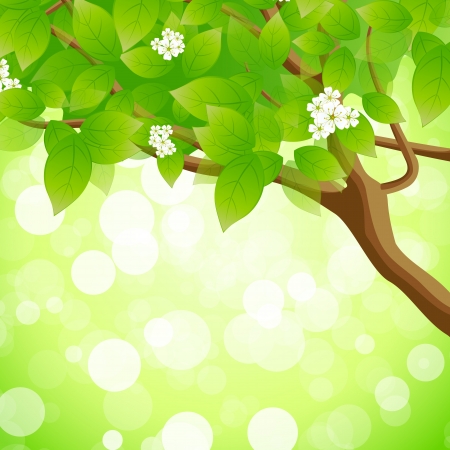 Green Background with Tree Flowers and Sparklesのイラスト素材