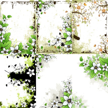 Grunge Floral Backgrounds Set with Flowersのイラスト素材