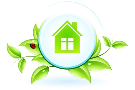 Green House Symbol with Leaves and Ladybirdのイラスト素材