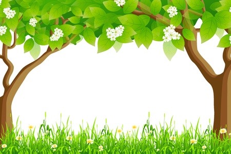 Summer Frame with Trees and Grassのイラスト素材
