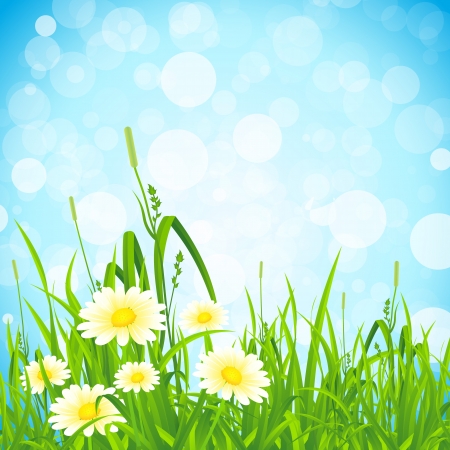 Background with Flowers and Grassのイラスト素材