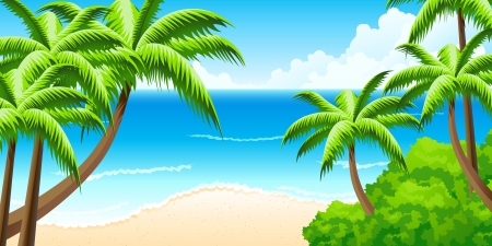 Tropical Background with Sea Palms and Beachのイラスト素材