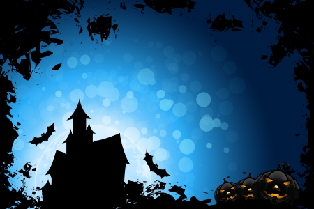 Grunge Halloween Party Background with House Pumpkins and Batsのイラスト素材