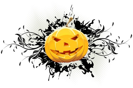 Grungy Floral Halloween Background with Pumpkin Isolated on Whiteのイラスト素材
