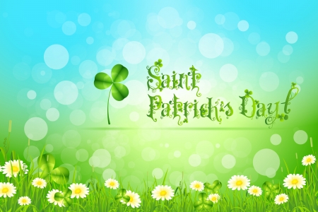 Saint Patricks Day with Flowers and Shamrock on Abstract Backgroundのイラスト素材