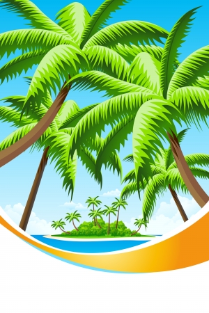 Background Summer Vacation with Sea, Clouds, Island and Palm Treesのイラスト素材