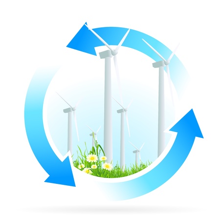 Wind Power Plant Icon with grass. Renewable Energy.のイラスト素材