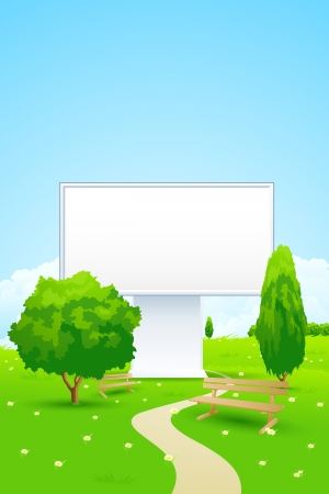 Empty Billboard with Trees Benches and Footpath in the Parkのイラスト素材