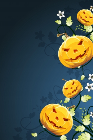 Halloween Pumpkins on Abstract Background with Flowersのイラスト素材