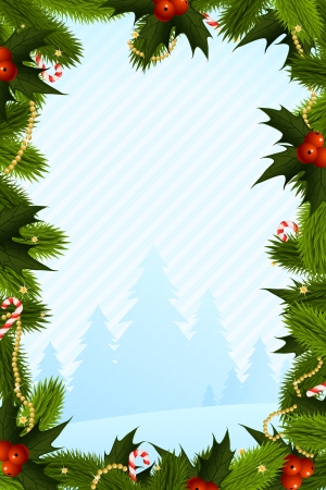 Christmas Card Template with Fir-Trees and Decorationsのイラスト素材
