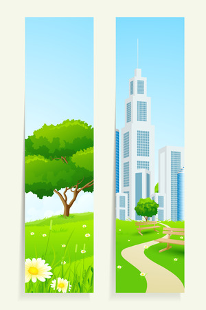 Two Vertical Banners with Nature and Cityのイラスト素材