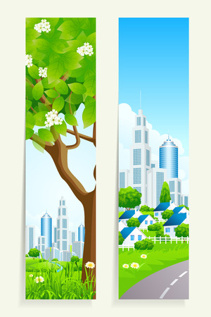 Two Cool Vertical Banners with Cityのイラスト素材