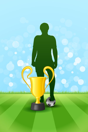 Soccer Poster with Winner Team Captain with the Cup and Ballのイラスト素材