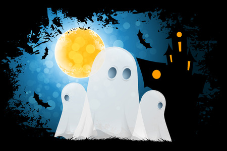 Halloween Poster with Ghosts and Haunted Houseのイラスト素材