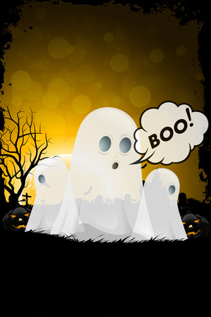 Grunge Halloween Card with Ghosts and Pumpkinsのイラスト素材