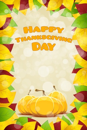 Happy Thanksgiving Day card with Leaves and Pumpkinsのイラスト素材