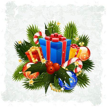Grungy Christmas Greeting Card with Christmas Decorationsのイラスト素材