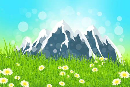 Green Landscape Background with Mountainsのイラスト素材