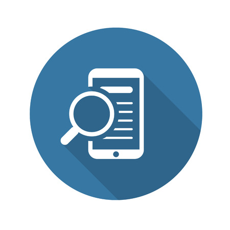 Mobile Phone with Magnifying Glass Search Icon. Icon. Flat Design. Long Shadow. Isolated.のイラスト素材