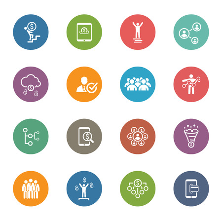 Flat Design Icons Set. Icons for business, management, finance, strategy, planning, analytics, banking, communication, social network, affiliate marketing.の販売画像