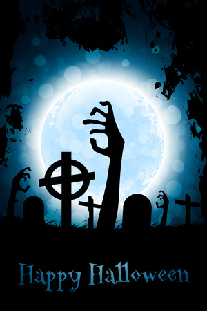 Halloween Zombie Party Poster. Holiday Card with Zombie Hands.のイラスト素材