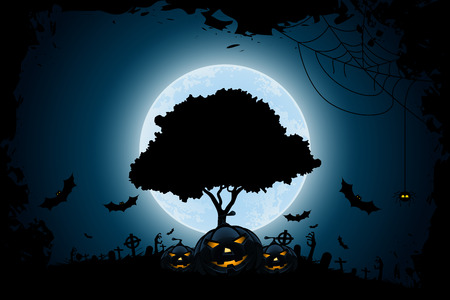 Halloween Background with Pumpkin and Tree. Tree silhouette.のイラスト素材