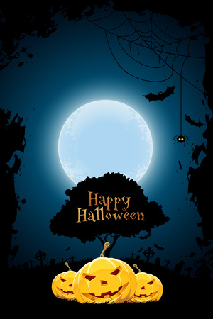 Halloween Background with Pumpkin and Tree. Tree silhouette.のイラスト素材