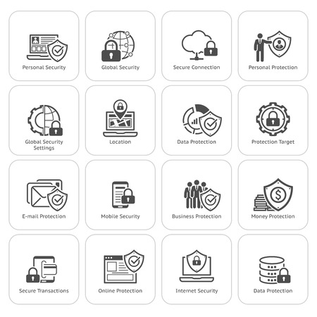 Flat Design Protection and Security Icons Set.  Isolated Illustration.のイラスト素材