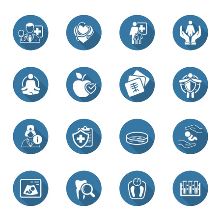 Medical and Health Care Icons Set with Shadow. Flat Design. Isolated Illustration.のイラスト素材