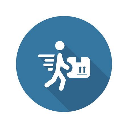Fast Delivery Icon with Man and Box. Isolated Illustration.のイラスト素材