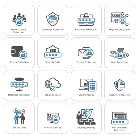 Flat Design Protection and Security Icons Set.  Isolated Illustration.のイラスト素材