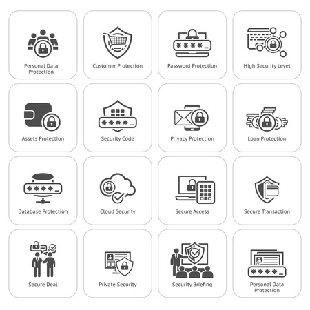 Flat Design Protection and Security Icons Set.  Isolated Illustration.のイラスト素材