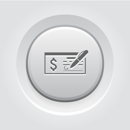 Money Check with Pen Business Icon. Grey Button Designのイラスト素材