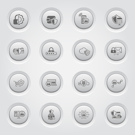Button Design Protection and Security Icons Set. Grey Button Designのイラスト素材