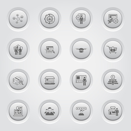 Icon Set. Business and Finance. Grey Button Designのイラスト素材