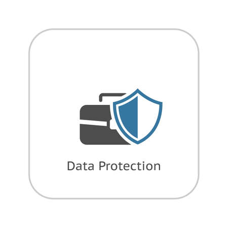 Data Protection Icon. Flat Design. Isolated Illustration. App Symbol or UI element. Safety concept with a briefcase and a shield.のイラスト素材
