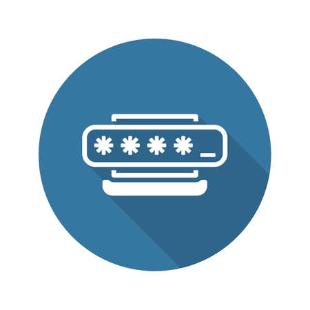 Access Password Icon. Flat Design. Security Concept with a Laptop and a Password box. Isolated Illustration. App Symbol or UI element.のイラスト素材